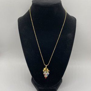 Gold Tone Chain & Multicolor Rhinestone Grape Cluster Necklace